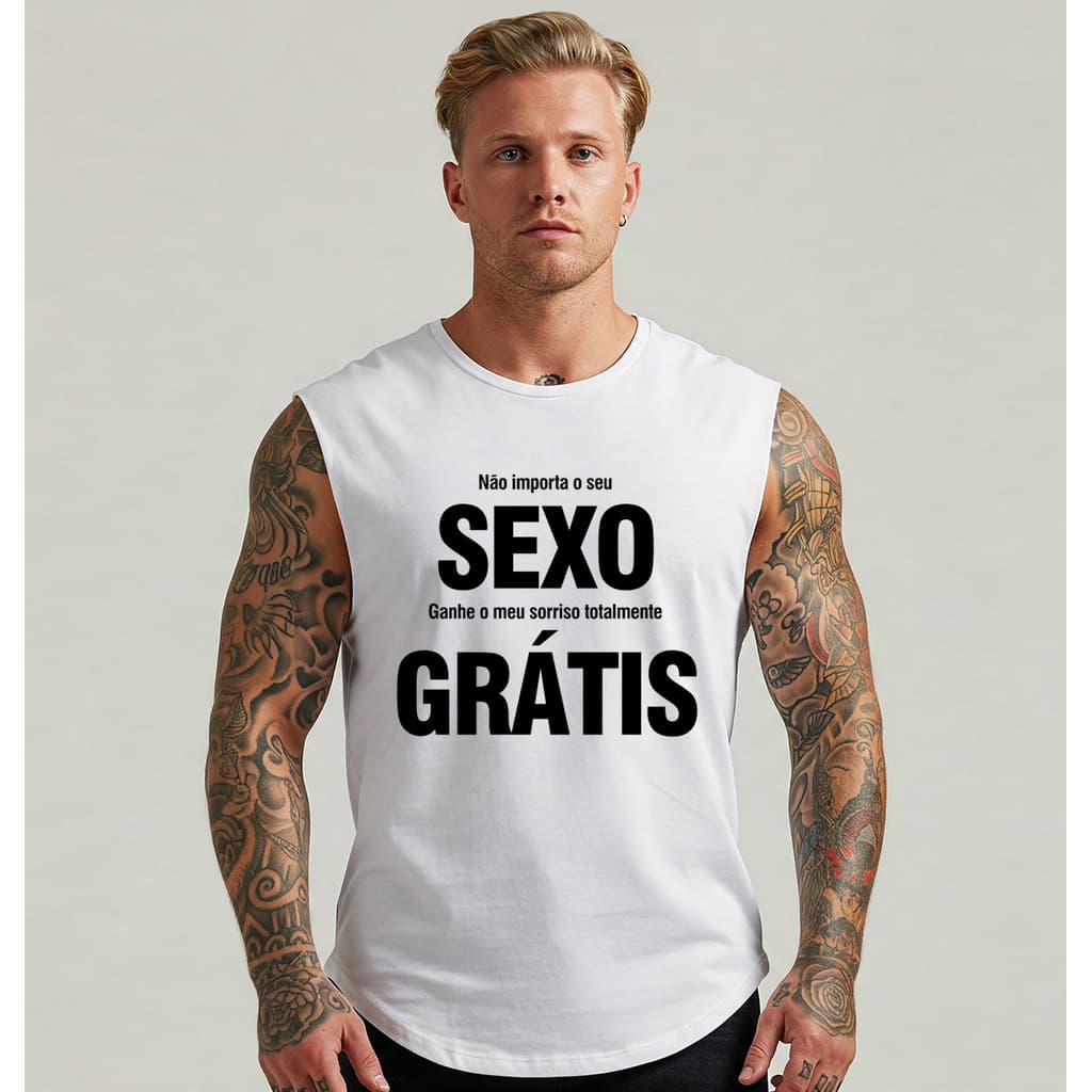 Camiseta Camisa Regata Masculina Sexo Grátis Frases Engraçadas Humor Meme Moda T-shirt Malha Fria Confortável
