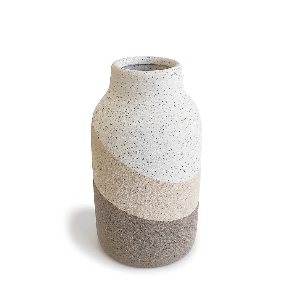 Vaso em Cerâmica Efeito Ondas em Tons de Bege 22x13cm