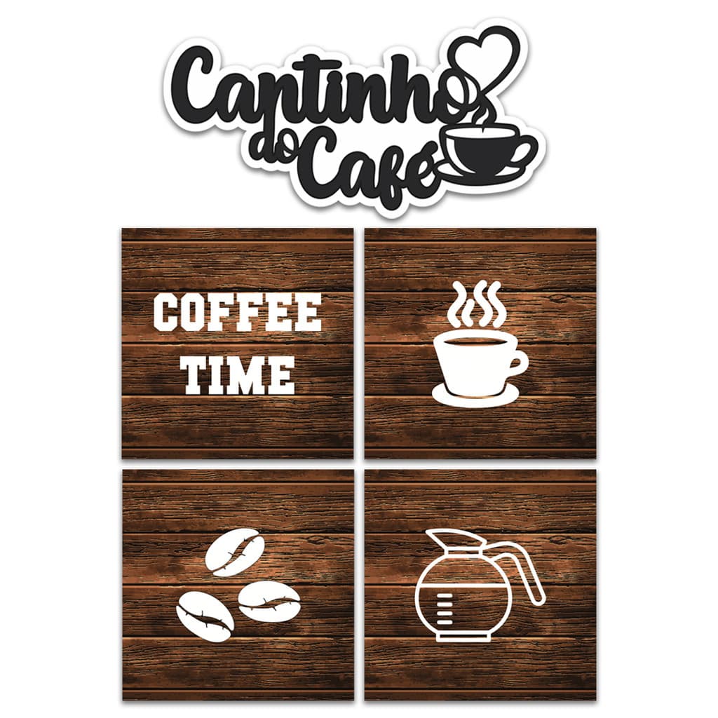 Kit 5 Placas Decorativas Cantinho do Café Cozinha