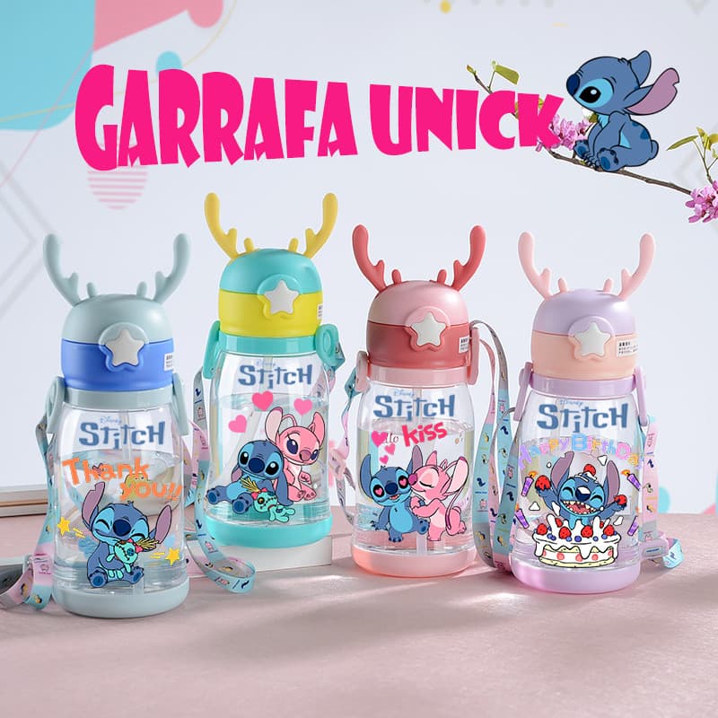 Garrafa Unick Alce Água Infantil Criança Portátil Com Canudo