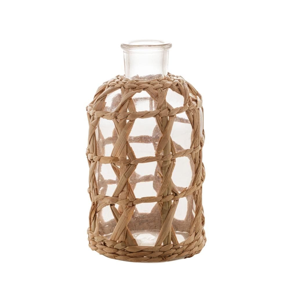 Vaso de Vidro Decorativo com Fibra Natural Wolff 11x20cm - para Flores e Arranjos na Sala