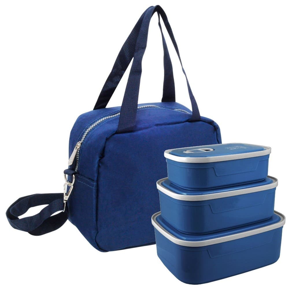 Bolsa Térmica Azul com 3 Potes PMG para Alimentos