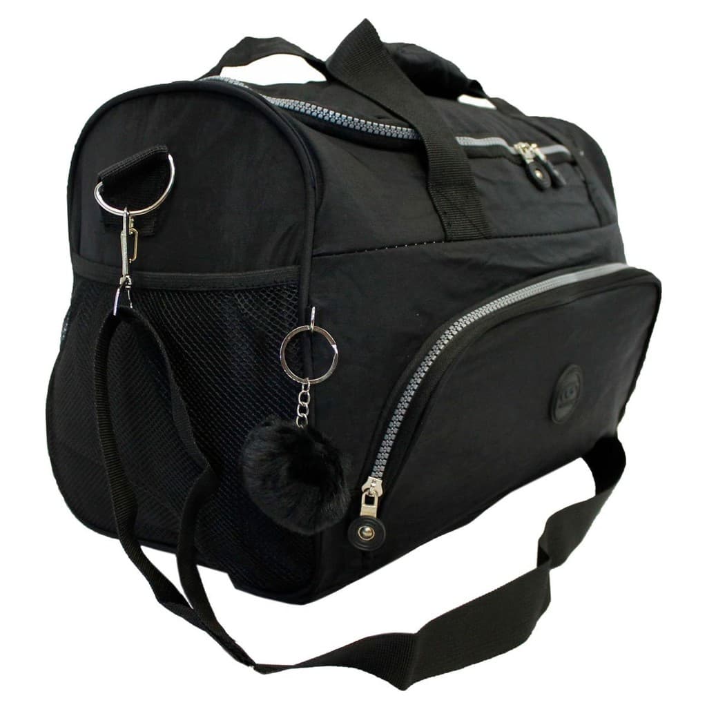 Bolsa De Viagem Ou Academia Com Chaveiro Pompom Skeet Preta