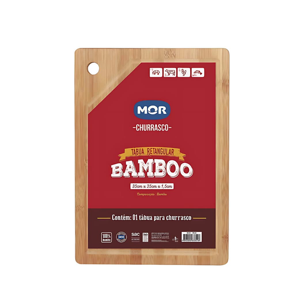 Tabua Cortar Carne Retangular Bambo 35x25 Cm Bambu Churrasco
