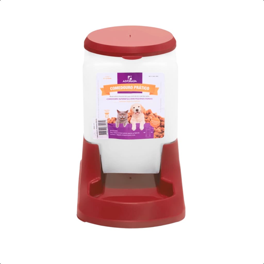 Comedouro Automatico 3L Vermelho Cães Cachorros Gato Pratico