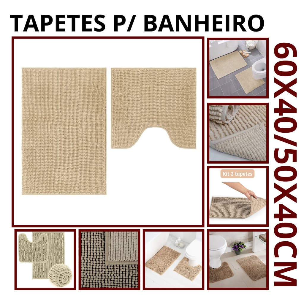 Jogo Com 2 Tapetes De Banheiro Antiderrapante Microfibra Bege