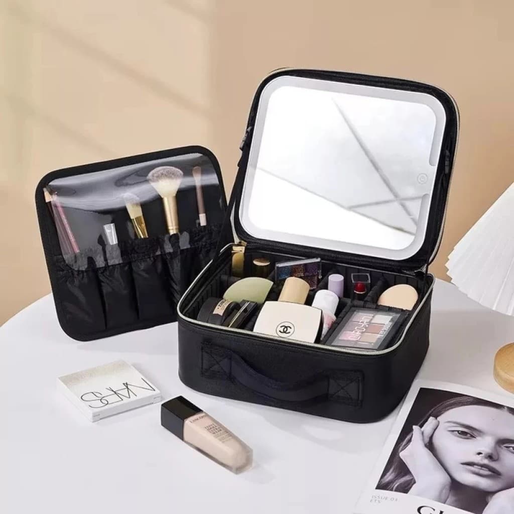Kit Maleta Maquiagem completo Profissional Com Espelho e Luz Led e paleta de maquiagem