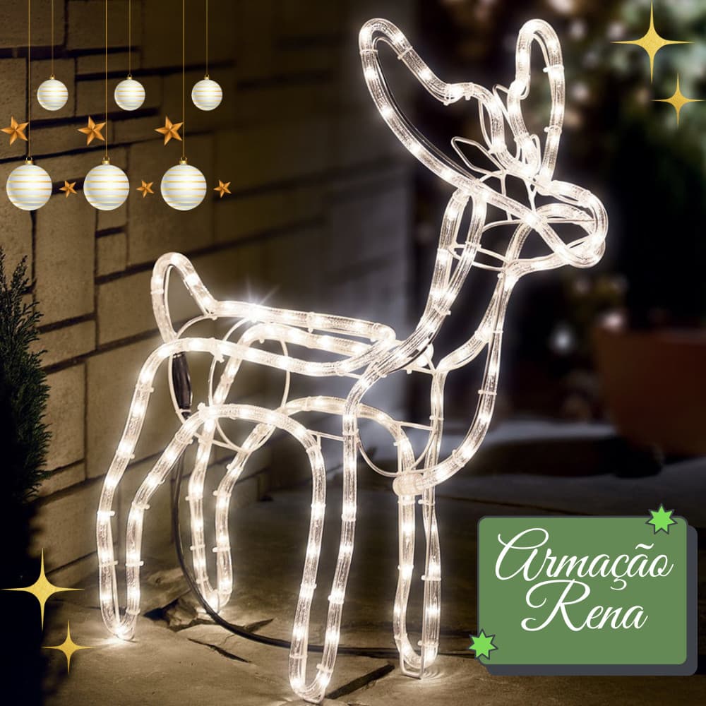 Armação Rena Macho LED Média Enfeite Decoração Natal Jardim Casa e Festa Com Pisca Pisca 220v e 127v