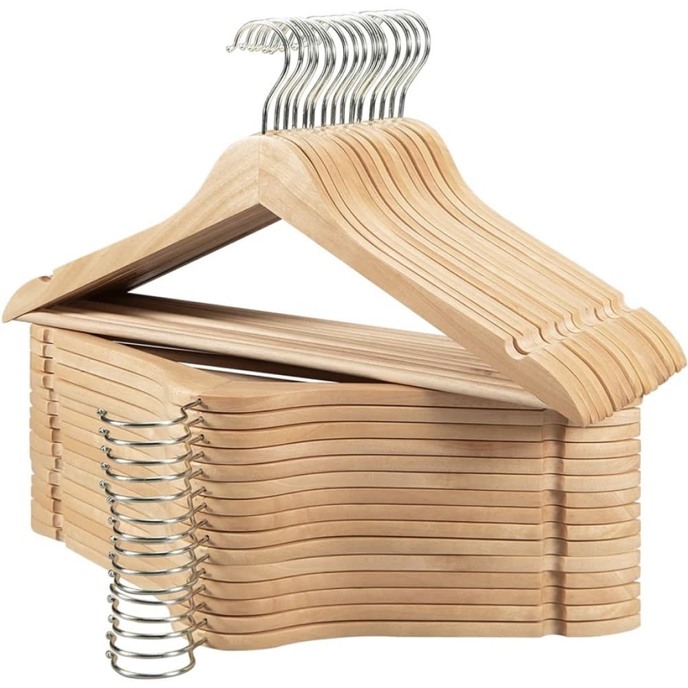 Kit 50 Cabides De Madeira Com Barra Antideslizante Yikasa