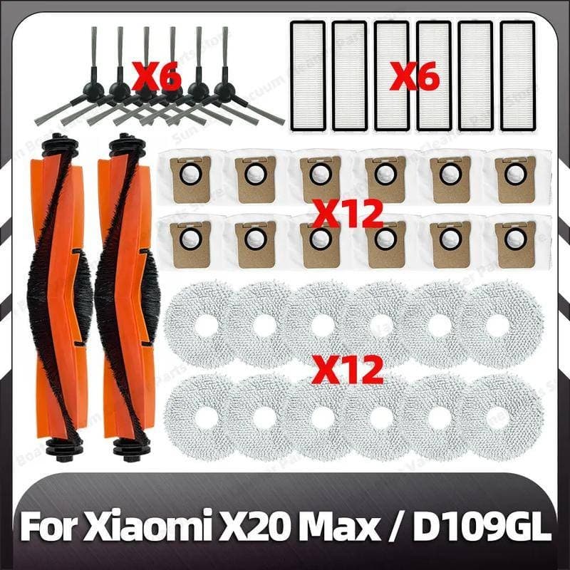 Para Xiaomi Robot Vacuum X20 Max D109GL Vácuo Robô Aspirador Acessórios Escova Lateral Principal Filtro Esfregão Saco
