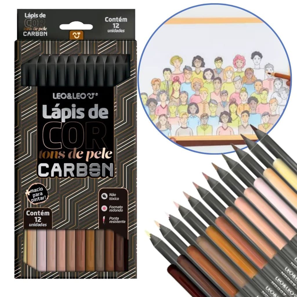 Lapis De Cor Tons De Pele Carbon Macio 12 Cores Leonora