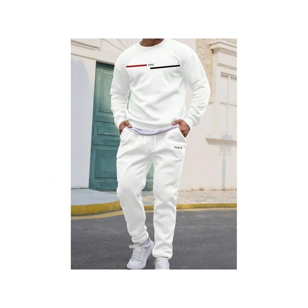Kit Conjunto Moletom Gola Redonda+ Calça Paris Listras Casual Masculino Moda