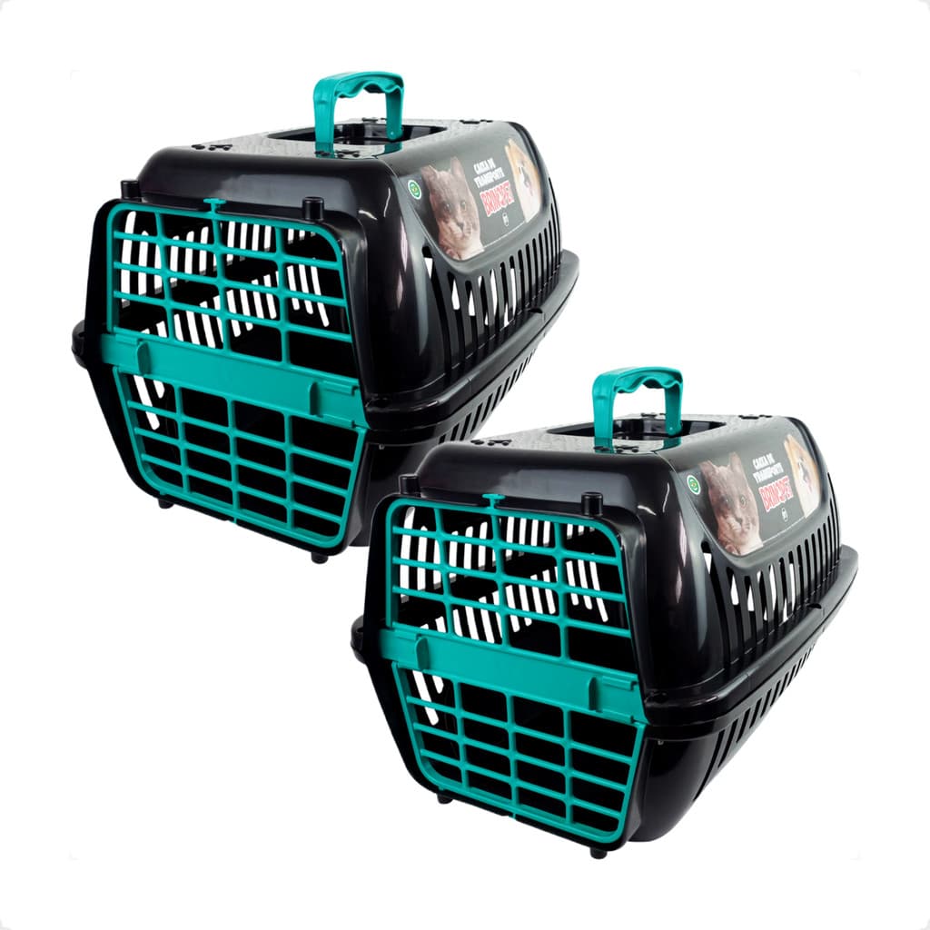 Kit 2 Caixa de Transporte Brinqpet N2 Premium – Preto e Verde Tifany