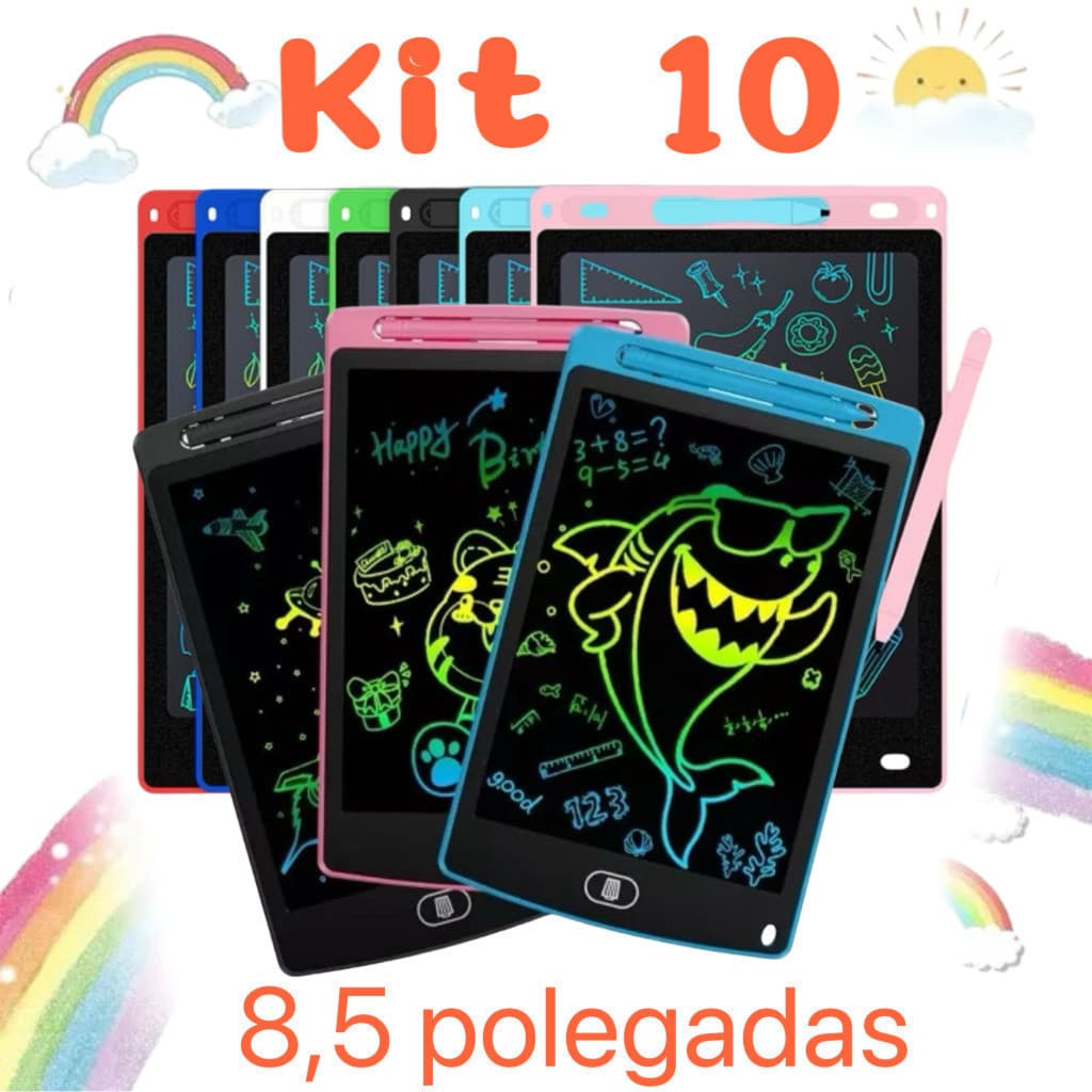 Kit 10 Unidades Lousa Magica Tablet Lcd 8.5 Polegadas Escrever Pintar e Desenhar