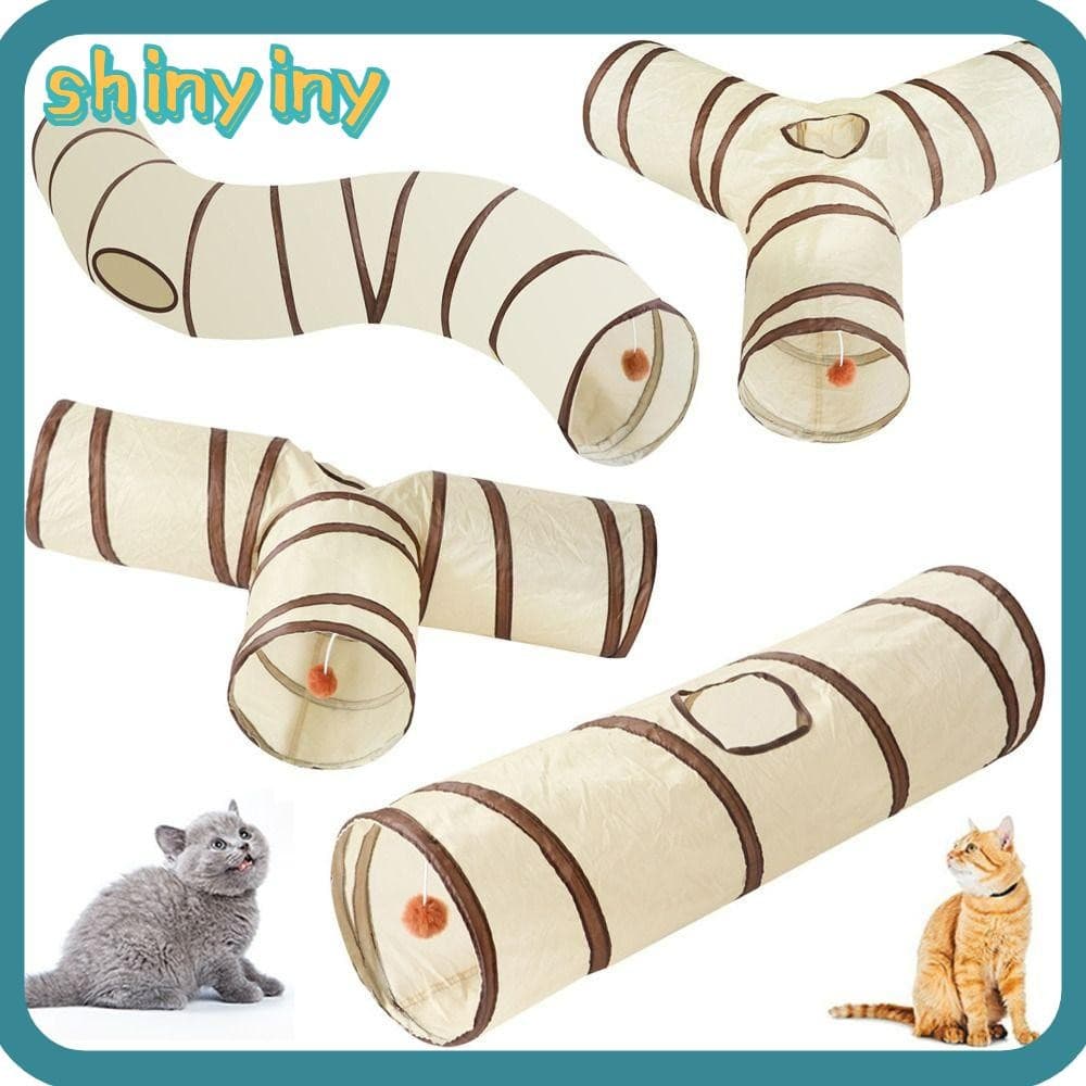 Tubo De Túnel De Gato Brilhante , Ninho Respirável Bege + Café , Barraca De Cobaia Dobrável De Poliéster + Fio De Aço