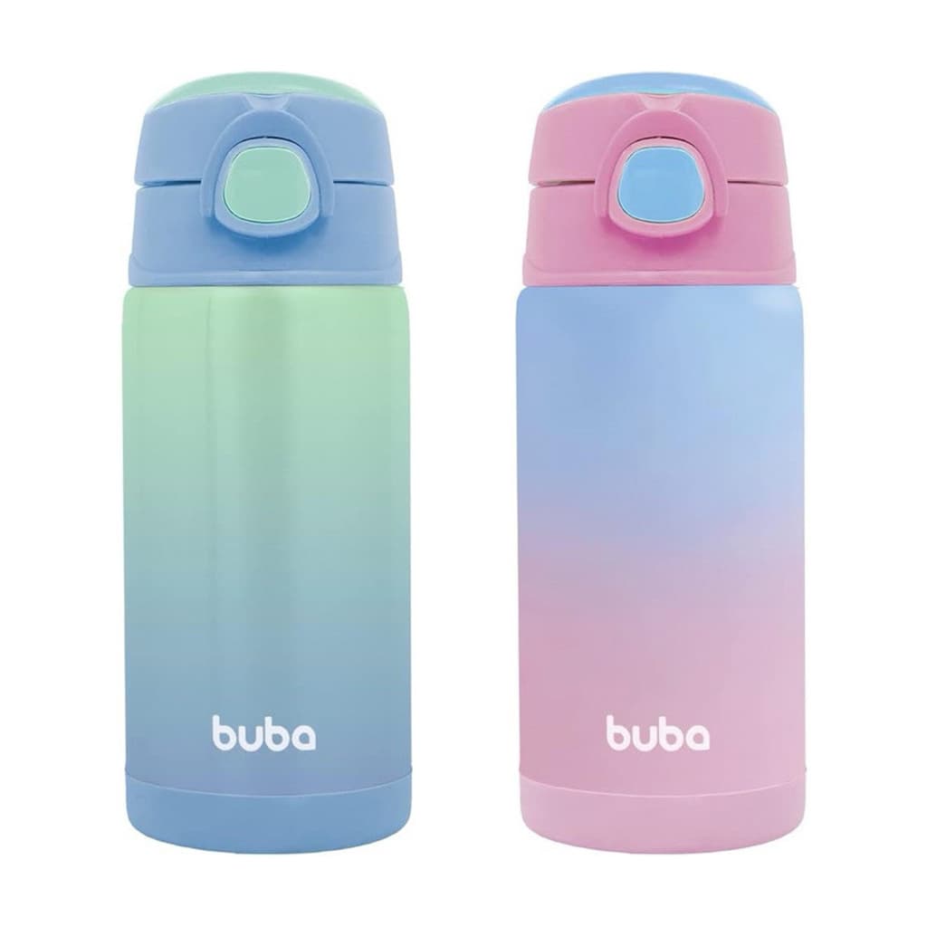 Garrafa Térmica Infantil Degradê Inox Parede Dupla Com Canudo Original Buba
