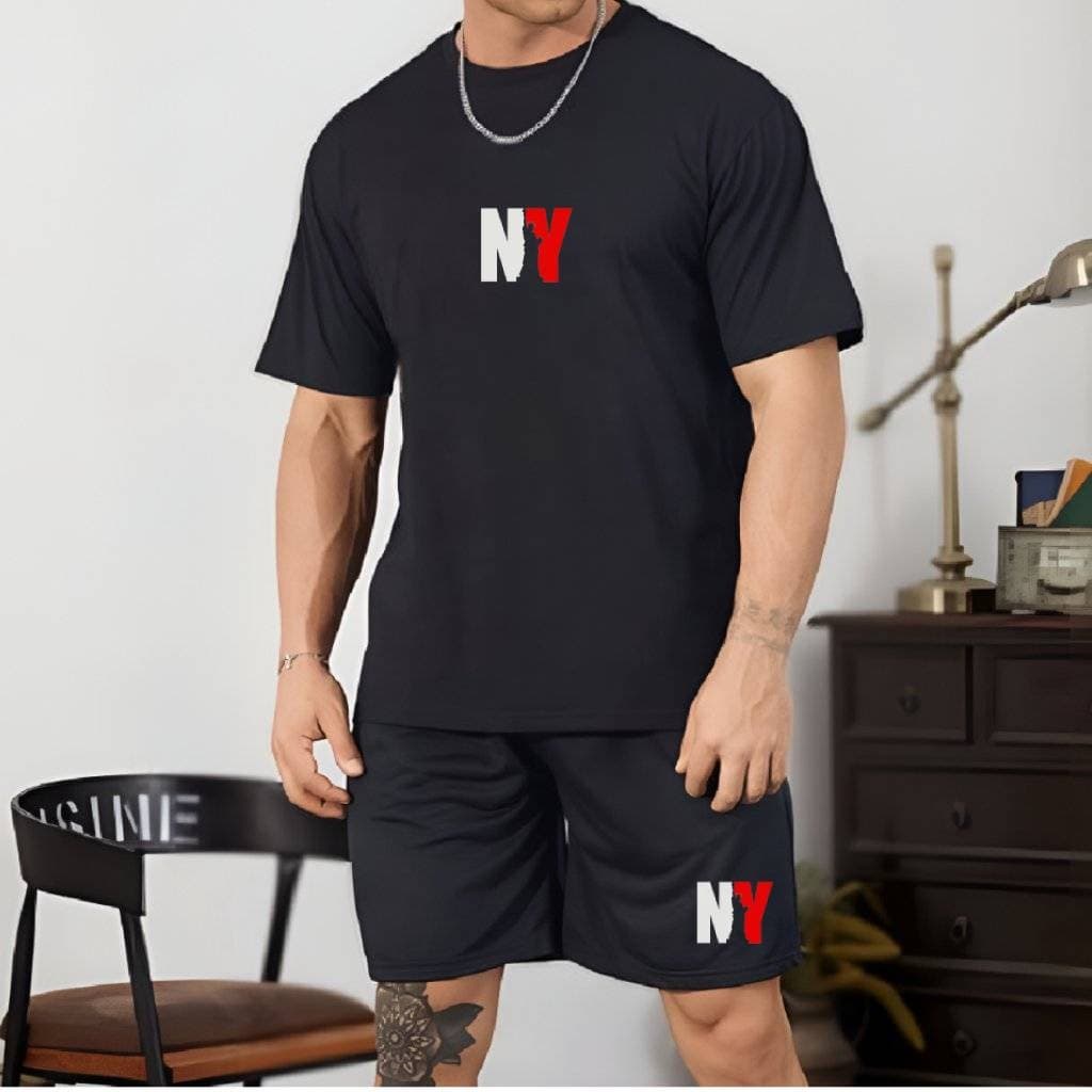 Conjunto camiseta tradicional 100% algodão + Short mauricinho tactel estampa New york Streetwear