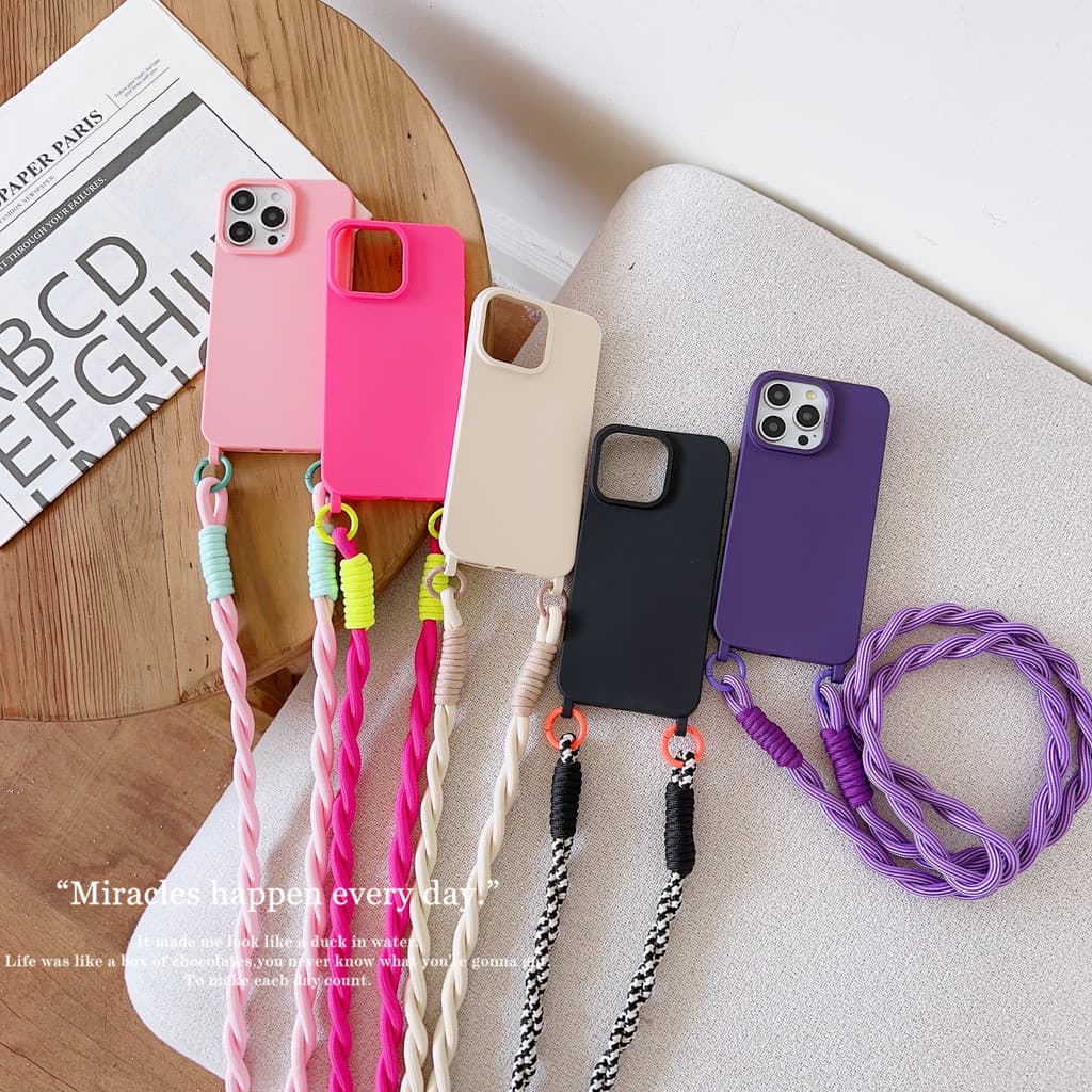 Capa De Telefone iPhone 15 Pro max 16 17 Plus 14 13 12 11 17 Candy Color Crossbody Colar Cordão Alça De Corda TPU Macia