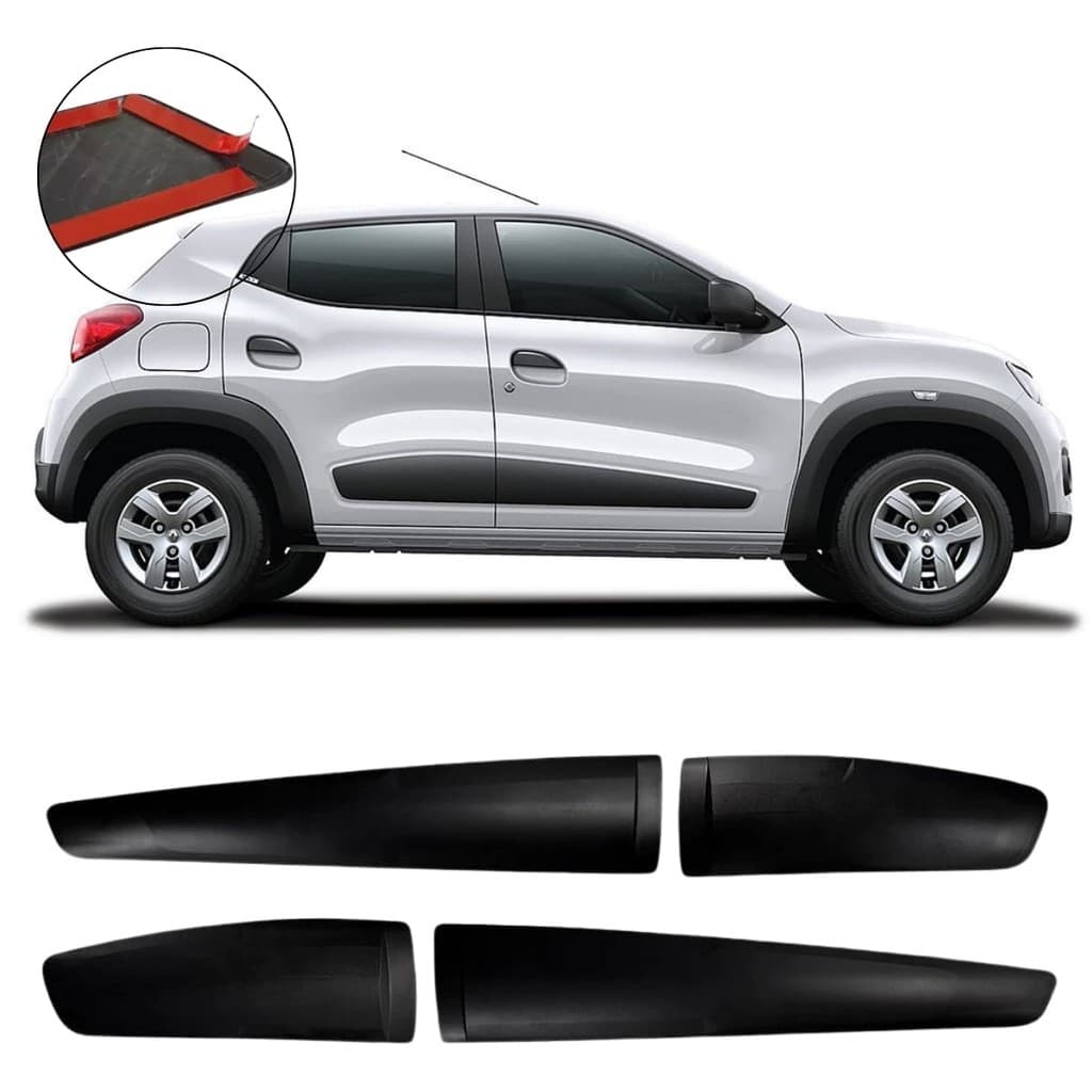 Jogo de Friso Lateral Porta Kwid 4 Portas 2017 a 2024 Preto