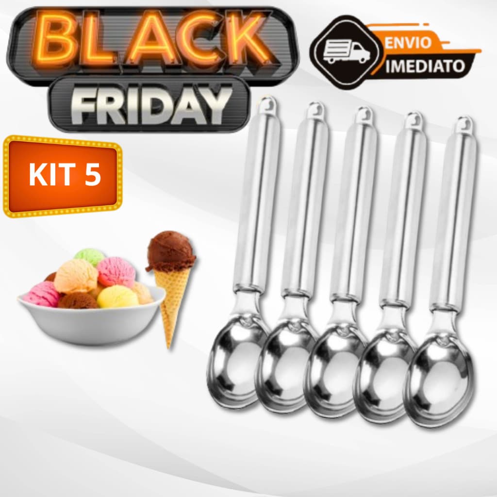 Kit 05 Colher Pegador De Sorvete E Açai Concha Em Aço Inox 20,5cm Reforçada so aqui