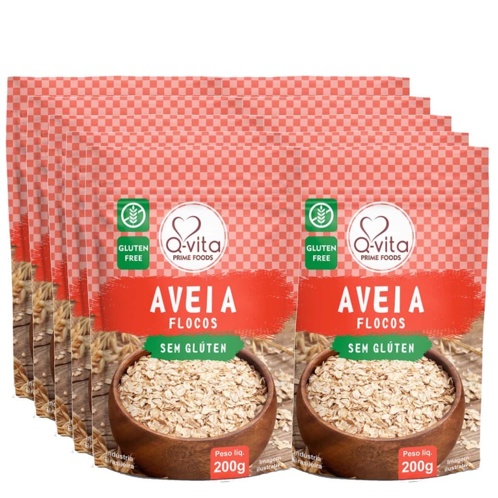 Kit c/ 10und Aveia em Flocos Sem Glúten Q-VITA 200g