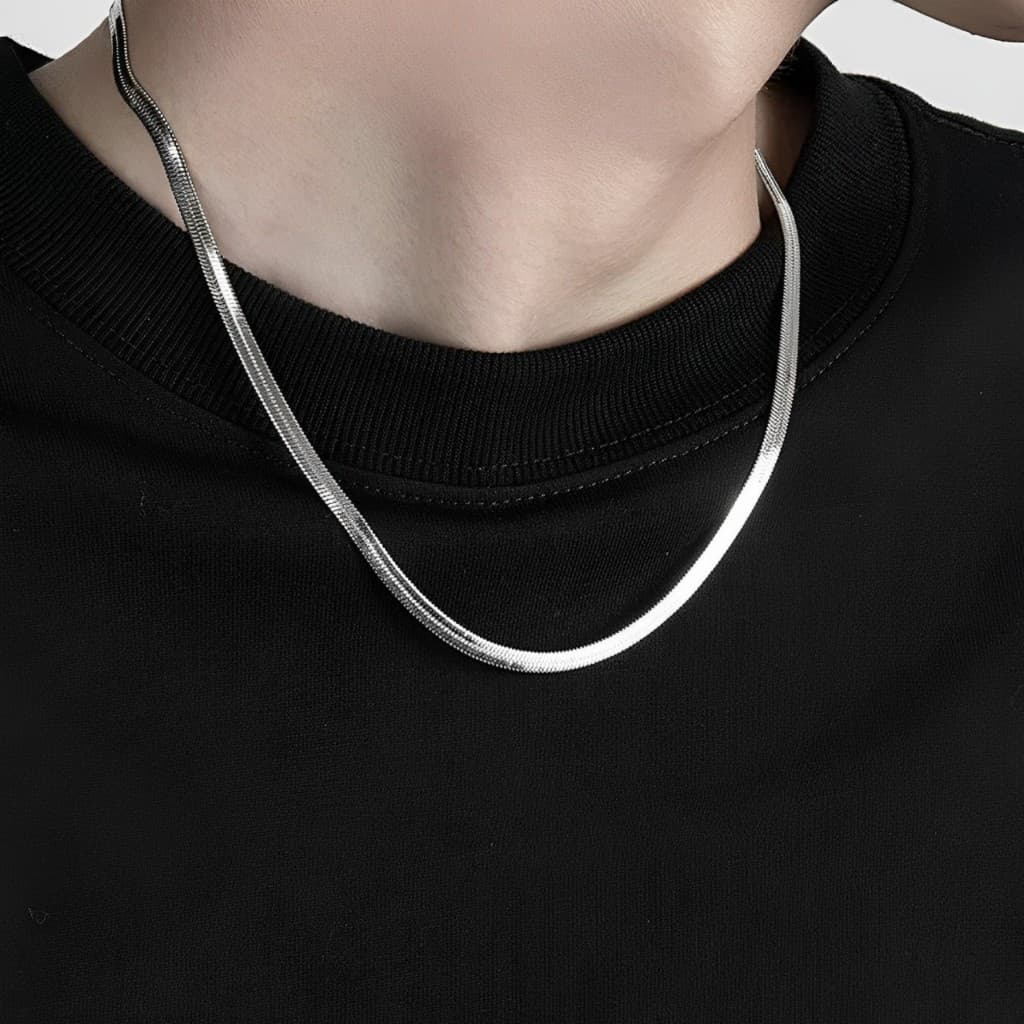 Colar cobra osso prata colar prata-homem feminino simples cor sólida colar de aço inoxidável