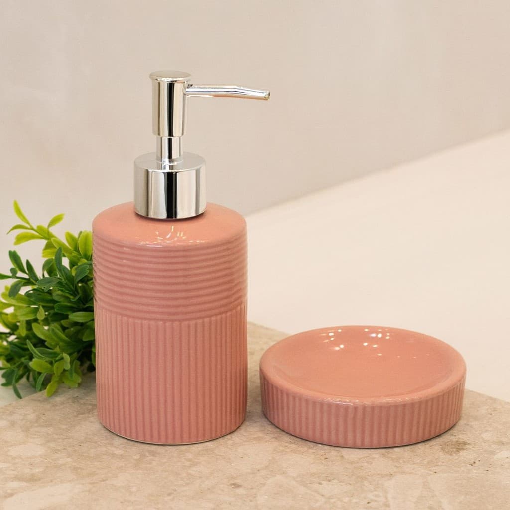 CJ 2 PEÇAS PARA BANHEIRO DE CERAMICA ESSENCIA ROSA WOLFF