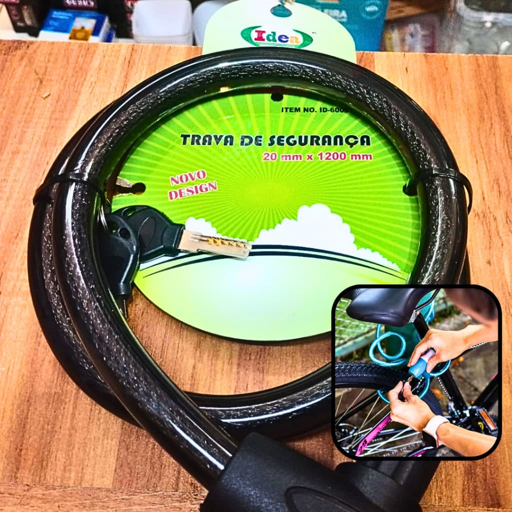 Trava Corrente Cadeado de Bicicleta e Moto 1,20 Metros Super Resistente Idea