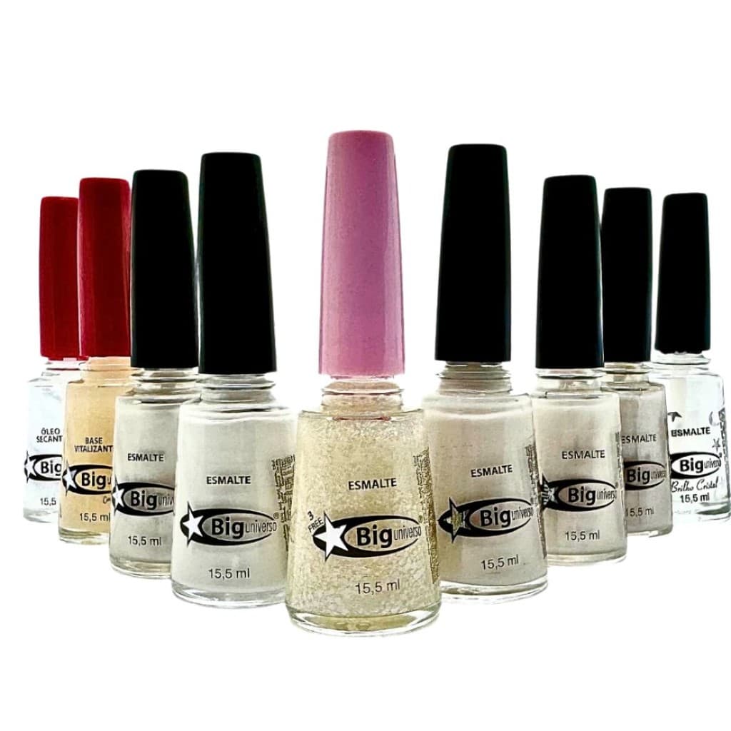 Kit 9 Esmaltes Brilhosos Eu Amo Esmalte Branco Big Universo