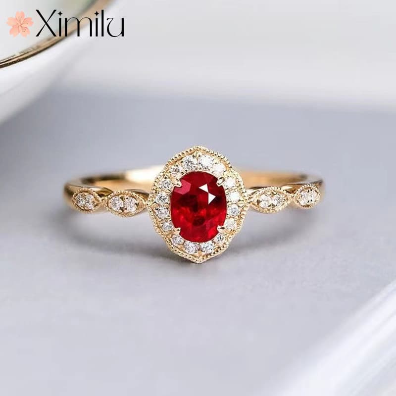 ❤ Original venda quente luxo senhora incrustado anel de cristal vermelho feminino Retro elegante jóias requintadas
