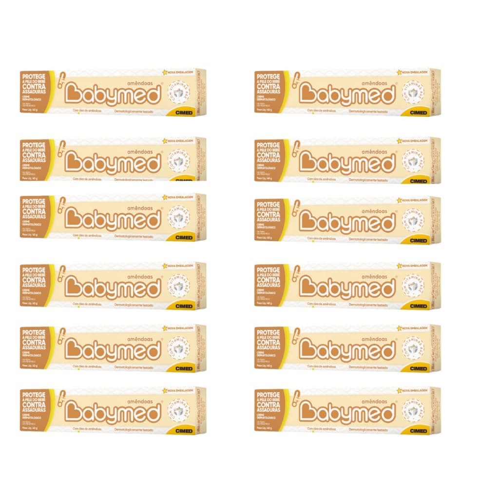 Kit 12 Pomadas Babymed Amêndoas 40g - Creme Preventivo de Assaduras