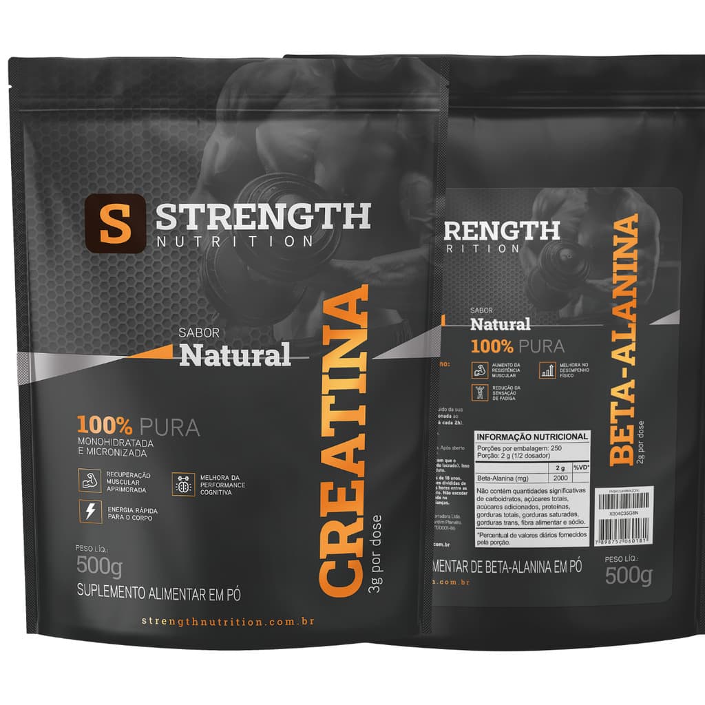 Kit Creatina 100% Pura Importada 500g + Beta Alanina 100% Pura Importada 500g - Strength Nutrition