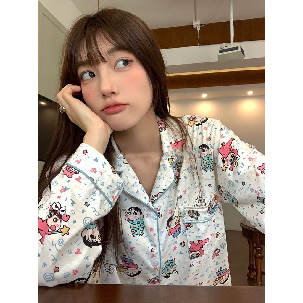 Pijama Feminino Com Estampa Fofa Moda Doce Roupa De Dormir Longa