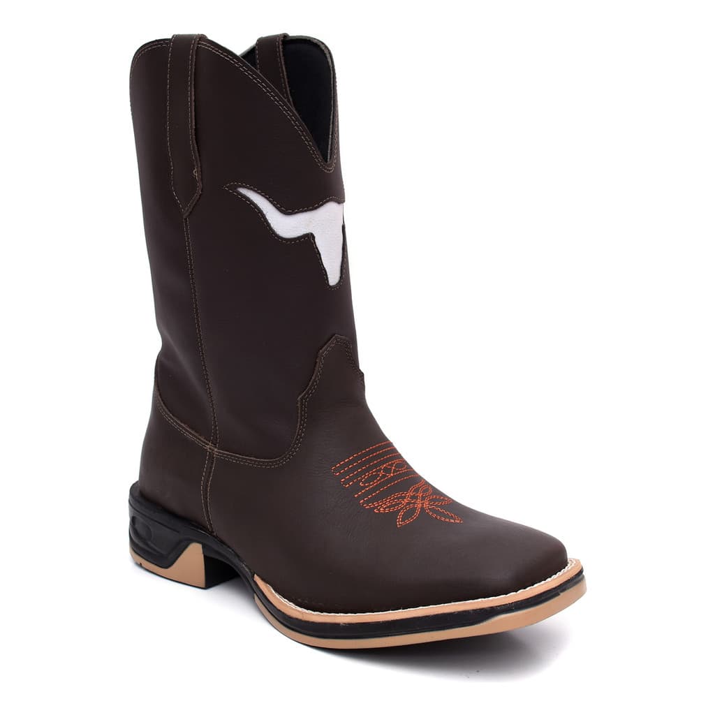 Bota Texana Country Masculina Cara De Boi Couro Em Couro