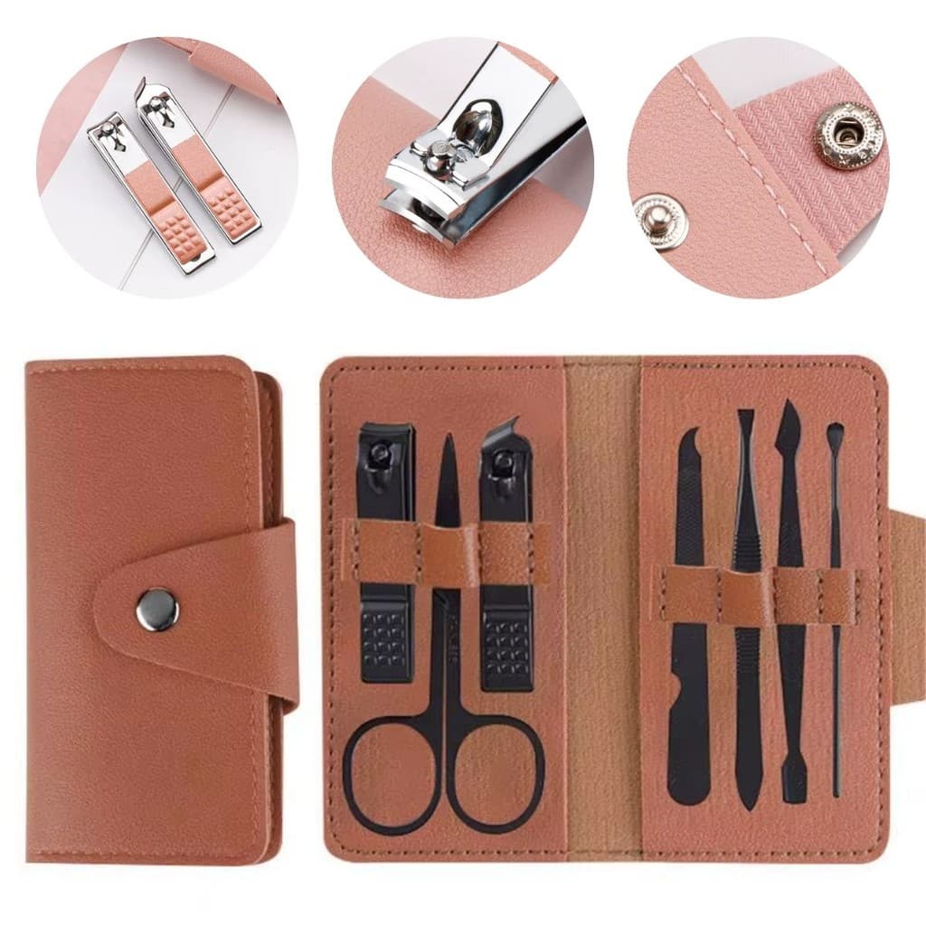 Kit 7 Peças Completo Cortador De Unha Cutícula Pinça Tesoura Lixa Manicure Com Estojo