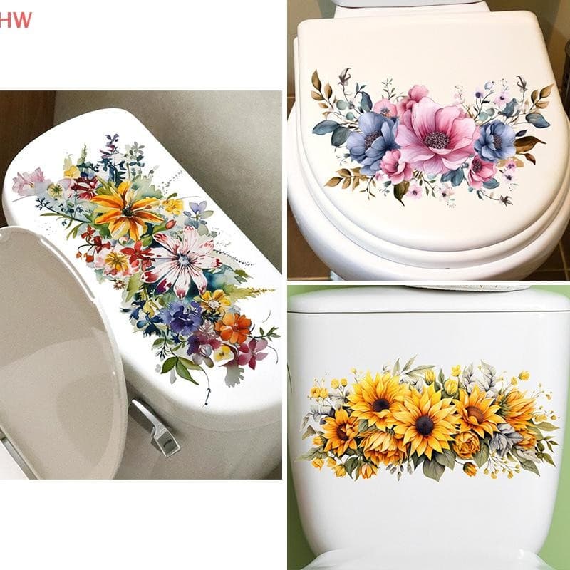 Adesivo De Flor Para Banheiro , Autoadesivo À Prova D'água Cobertura De Vaso Sanitário Parede