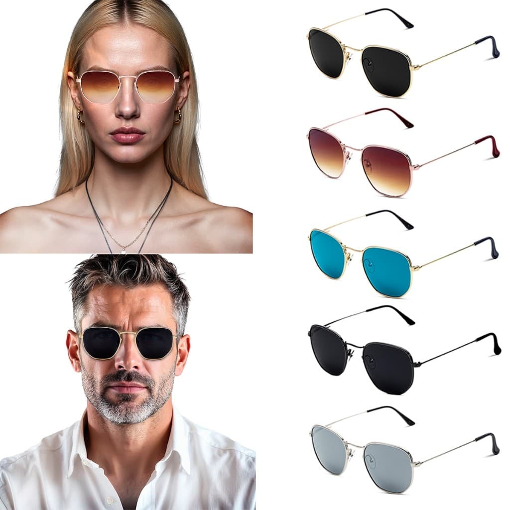 Óculos de Sol Hexagonal Feminino Masculino Clássico Unissex Proteção Contra Raios UV