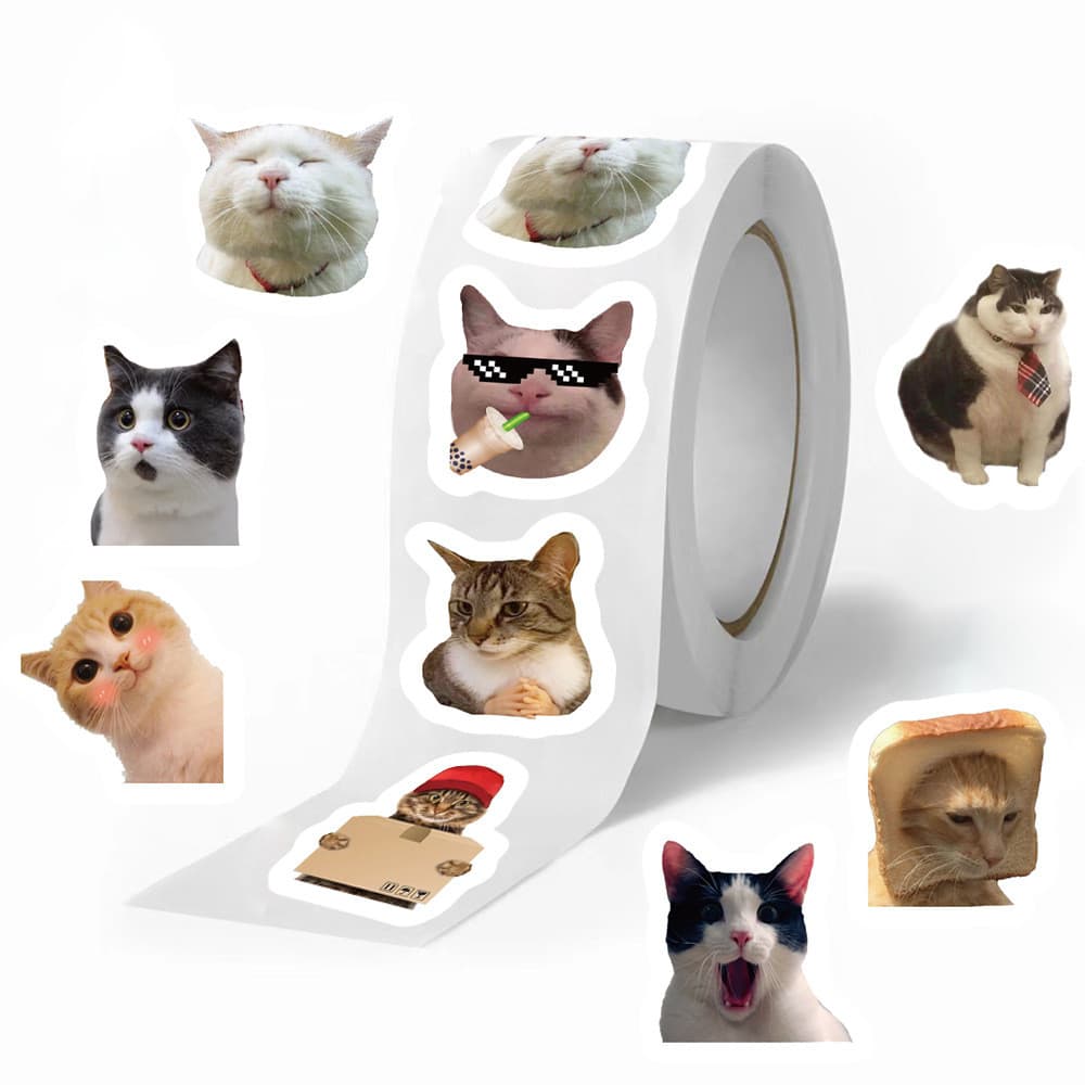 500 Pçs/Rolo Bonito Gato Expressão Meme Graffiti Adesivos Para Bicicleta Mão Conta Lápis Caso Decalques LanLanStickersWo