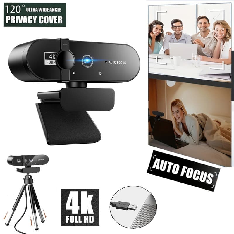 Câmera Full HD 4K Webcam Com Microfone Visão 360º Computador PC Para Reunião E Aulas