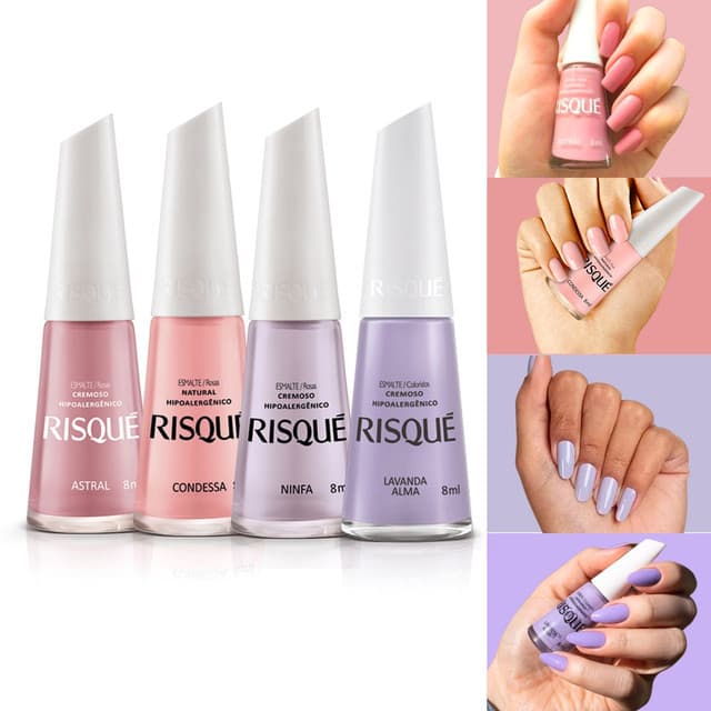 Kit 4 Esmaltes Risque Tons Rosa Lilas Pasteis Esmalte Atacado 8ml