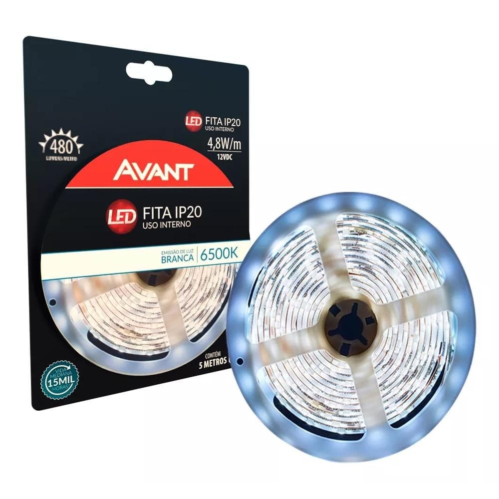 2 un. Fita led interna IP20 4,8WM 5 Metros branca 6500K 12V melhor decoração