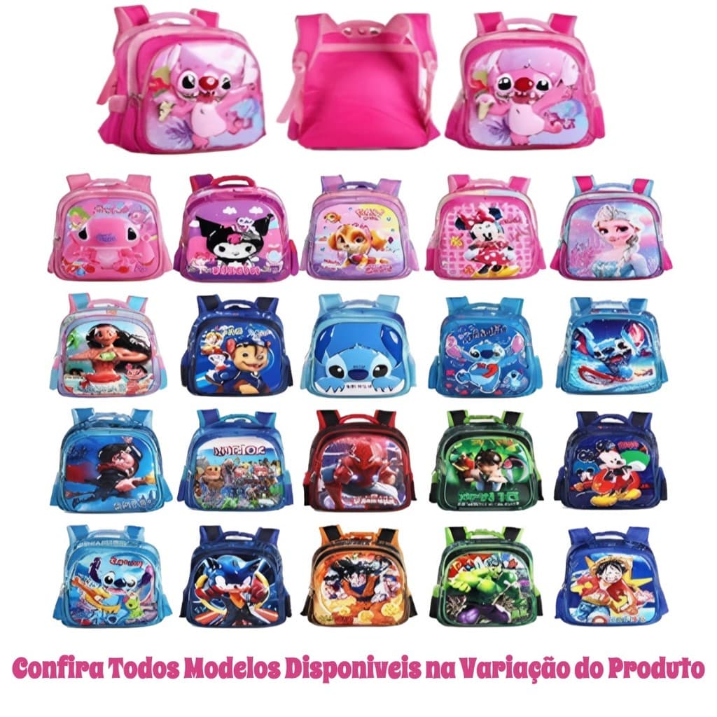 Mochila Escolar Infantil 3D Personagem Entrega Rápida