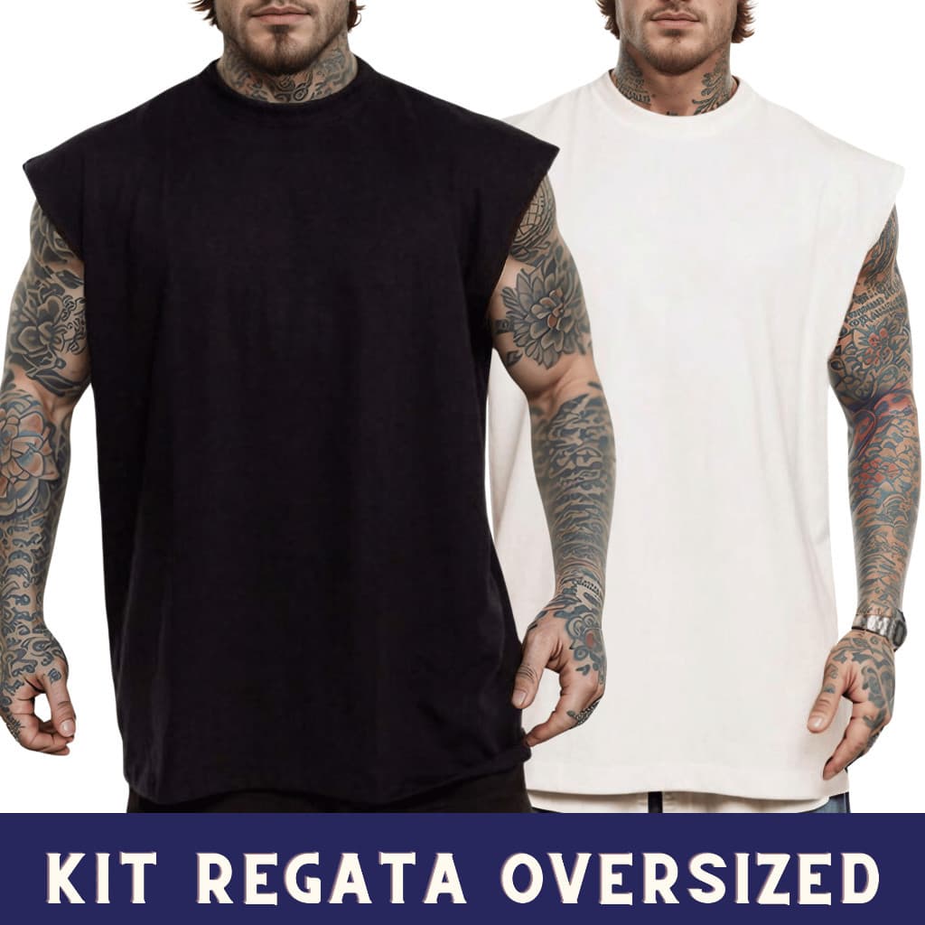 Kit 2 Camisetas Regatas Oversized Masculina Lisa Camiseta Streetwear 100% Algodão
