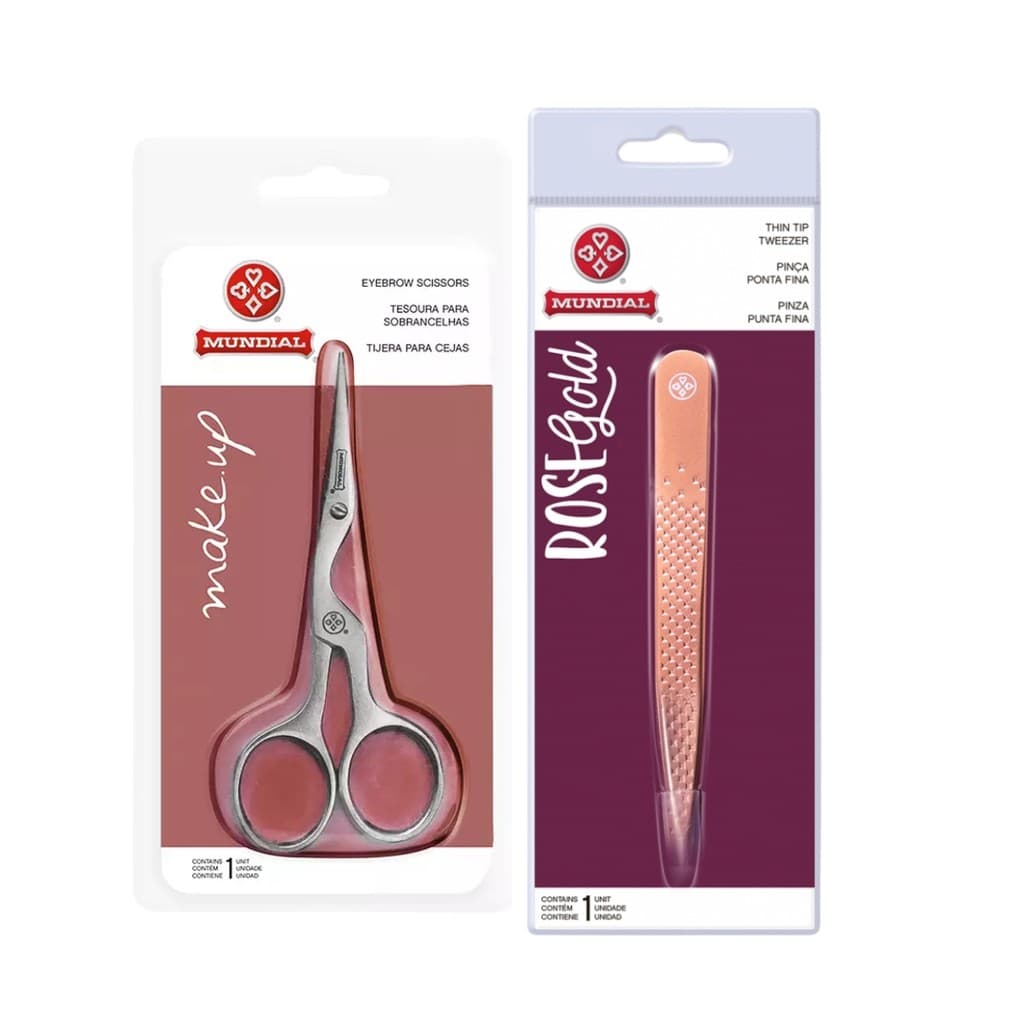 Kit Tesoura BC701 Pinça Rose Gold BC513 Sobrancelha Mundial