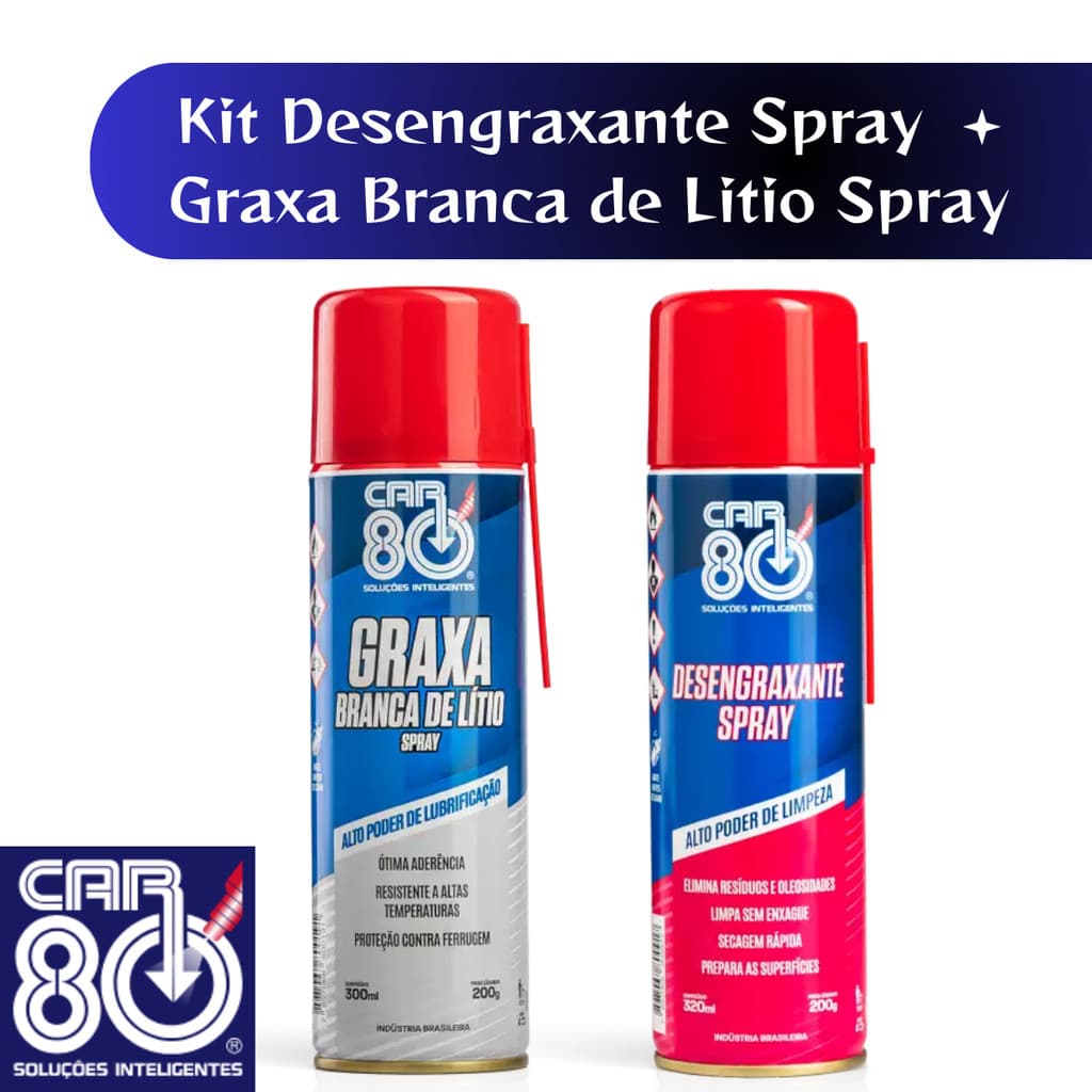 Kit Graxa Branca de Litio Spray + Desengraxante Spray Car80