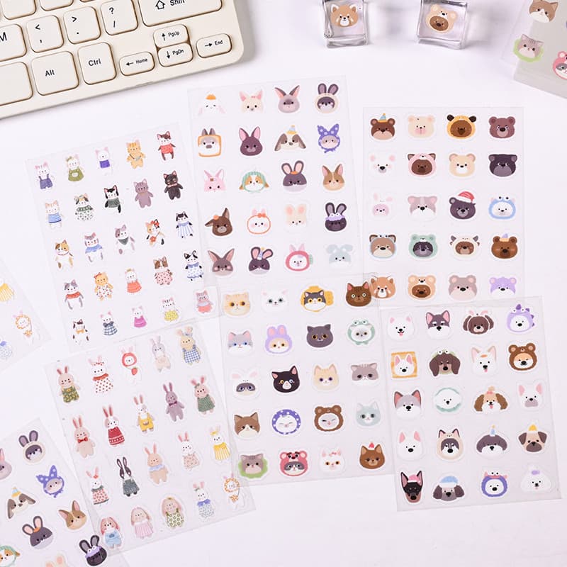 5 Folhas De Desenhos Animados Bonitos Animais De Estimação Série Adesivos Para Scrapbook Deco DIY