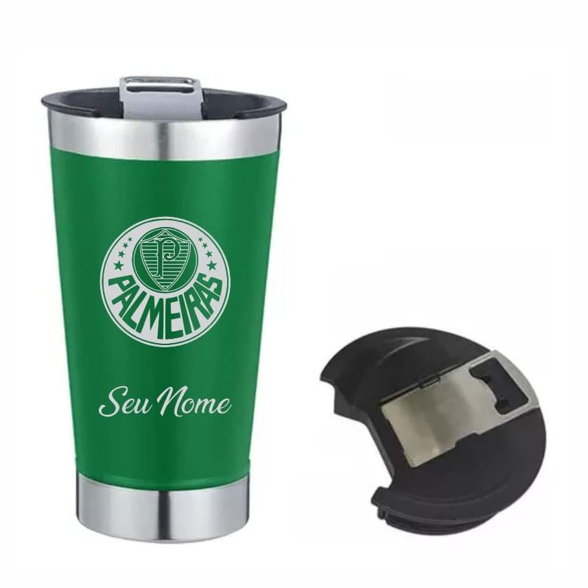 Copo Do Palmeiras Personalizado Térmico C/ Tampa E Abridor 475ml