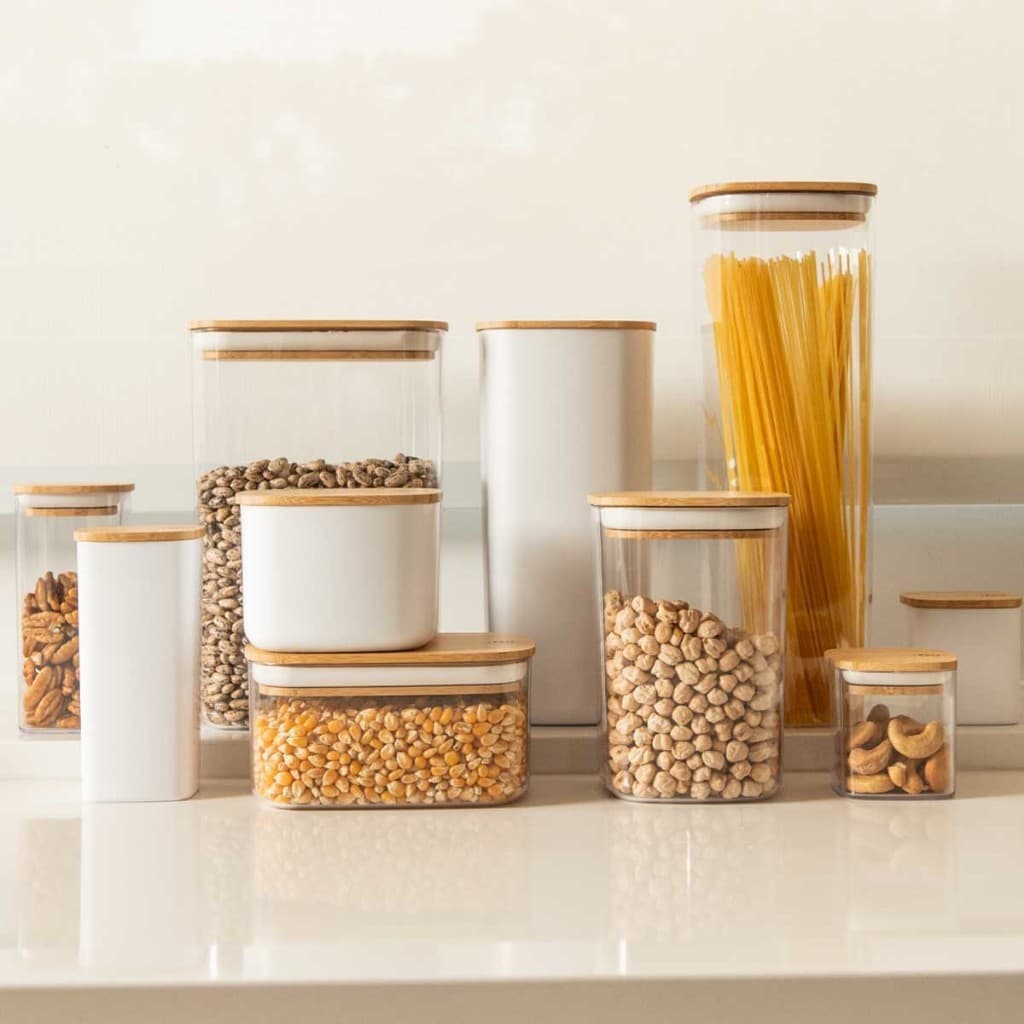 Pote Hermético Porta Mantimentos com Tampa de Bambu Empilhável e BPA Free