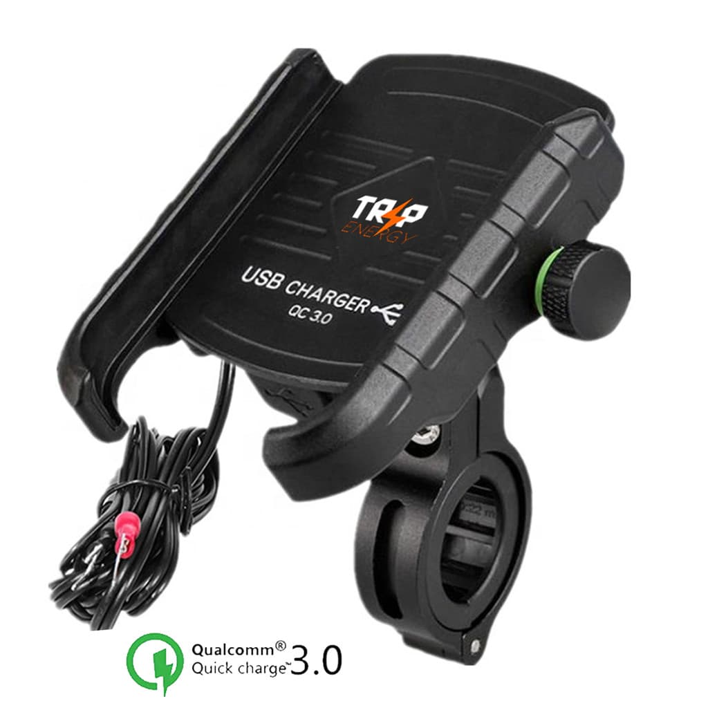Suporte Celular Moto Alumínio com Carregador Turbo USB QC 3.0 ⚡ Travamento Firme | Compatível 3.5" a 6.5"
