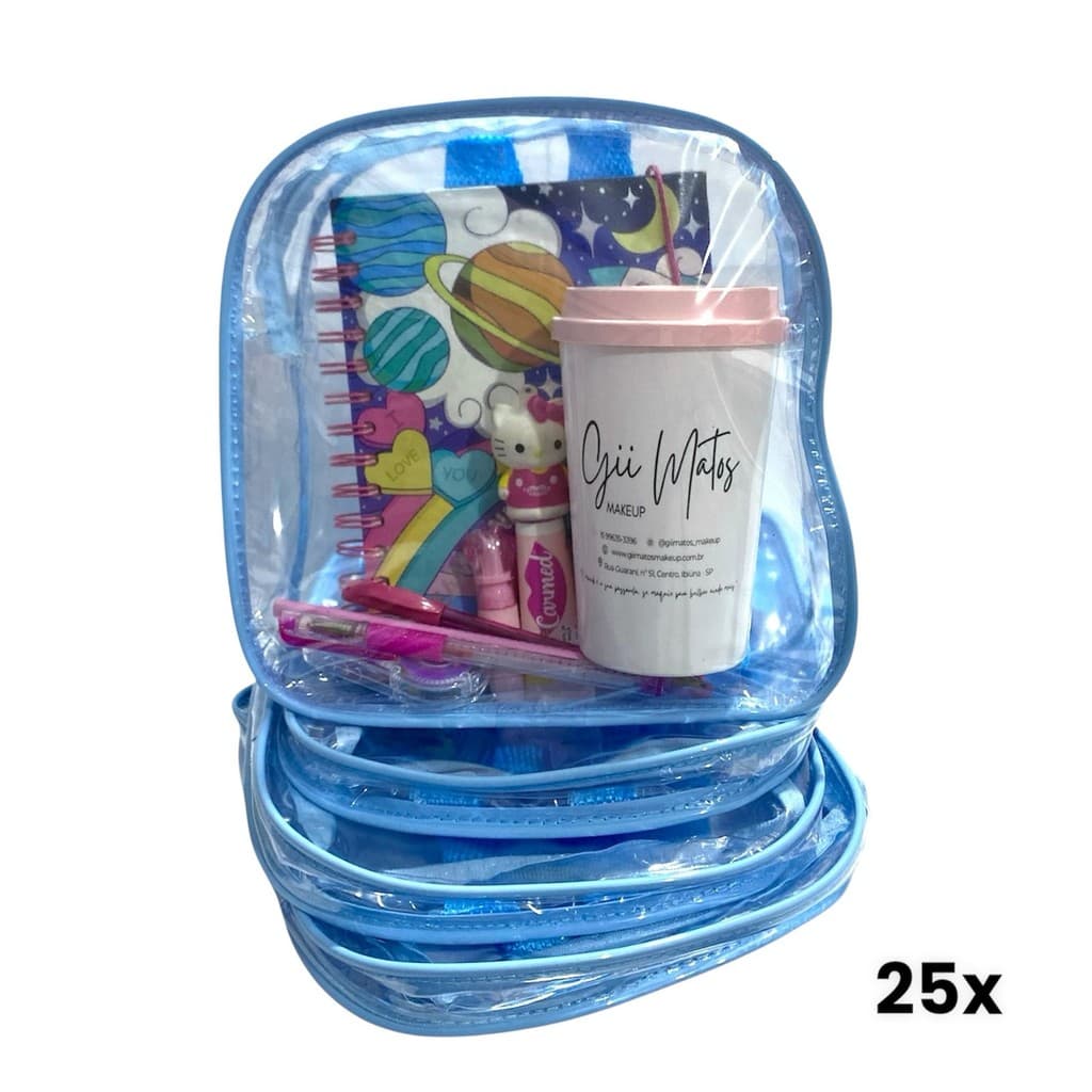 KIT COM 25 MINI MOCHILA infantil transparente escola, praia, viagem, lembrancinhas